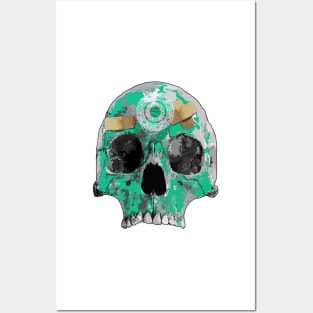 Green skull with a halo Posters and Art